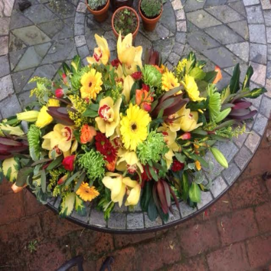 Charlton - Funeral Spray -  Roses and Yellow Orchids.