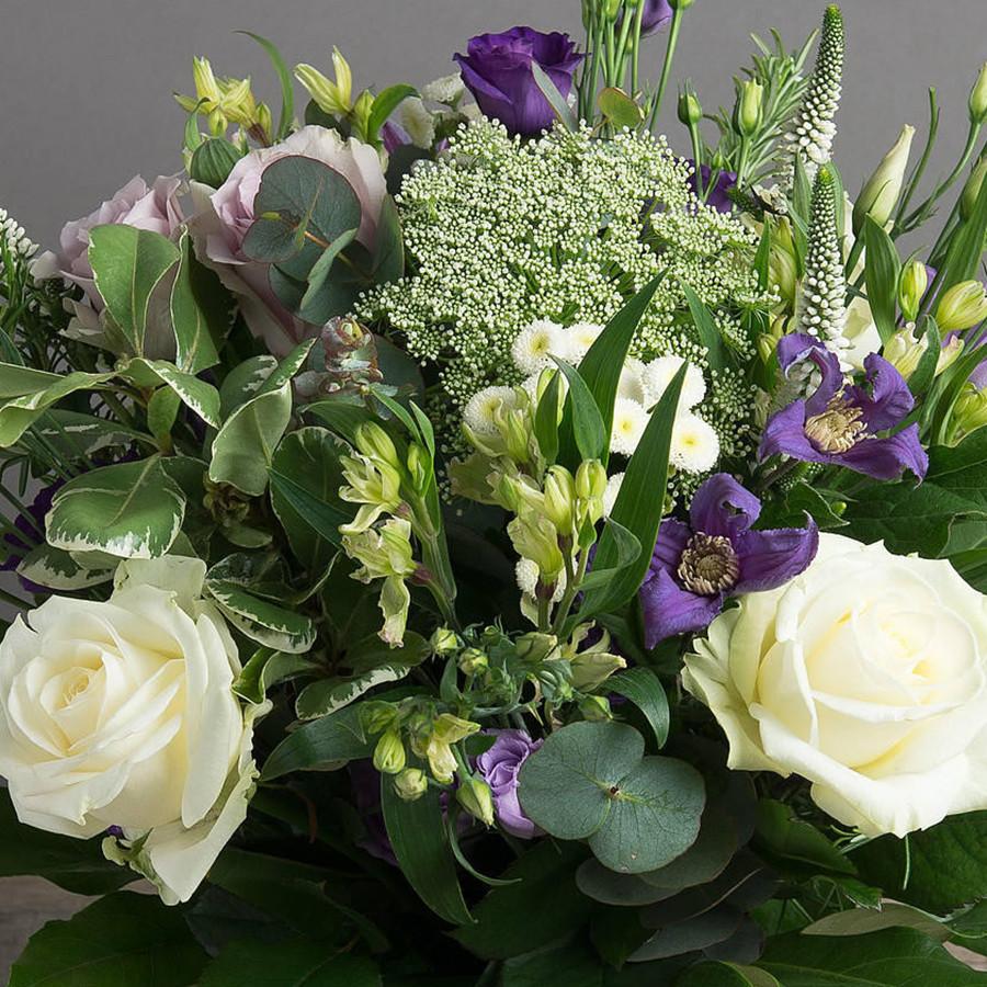 Hannah - Luxury Cream and Blue Bouquet with Avalanche Rose. Bokis Florists.